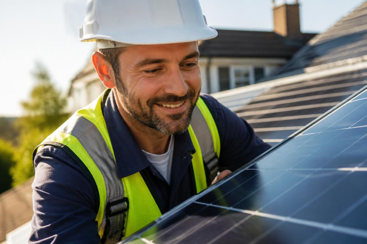 Urja Nest engineers inspecting a solar installation